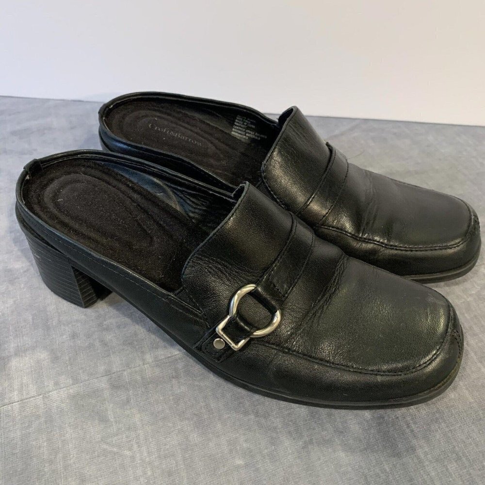 Croft & Barrow Women's Black Leather Mule Shoes 2" Square Heel Size 8M Read‌‌‌